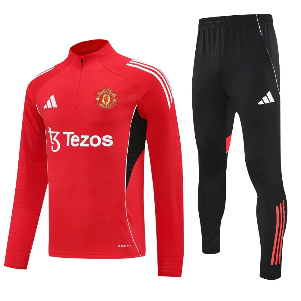 31754890659000-152130b225-2 Manchester United Training kit (Sweatshirt+Pants) Red 2025-26 - Image 1